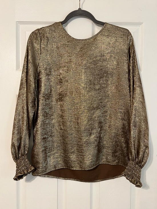 LOFT Tops - LOFT Metallic Gold Long-Sleeve Blouse